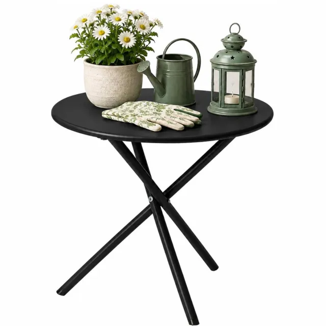 Ambiance Tuin bijzettafeltje - zwart - metaal - Dia 48 cm - Hoogte 48 cm - rond - koffietafel
