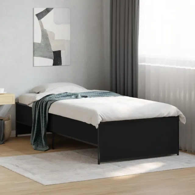 vidaXL Bedframe bewerkt hout en metaal zwart 90x190 cm