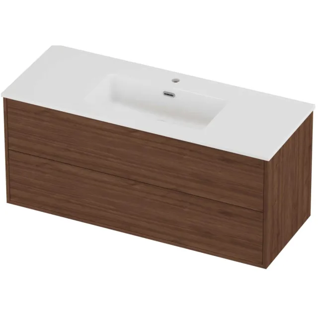 Proline Tribute Badmeubelset Porselein Elegant 1 Kraangat 120x46x54 cm Glans Wit Indian Walnut Houtlook