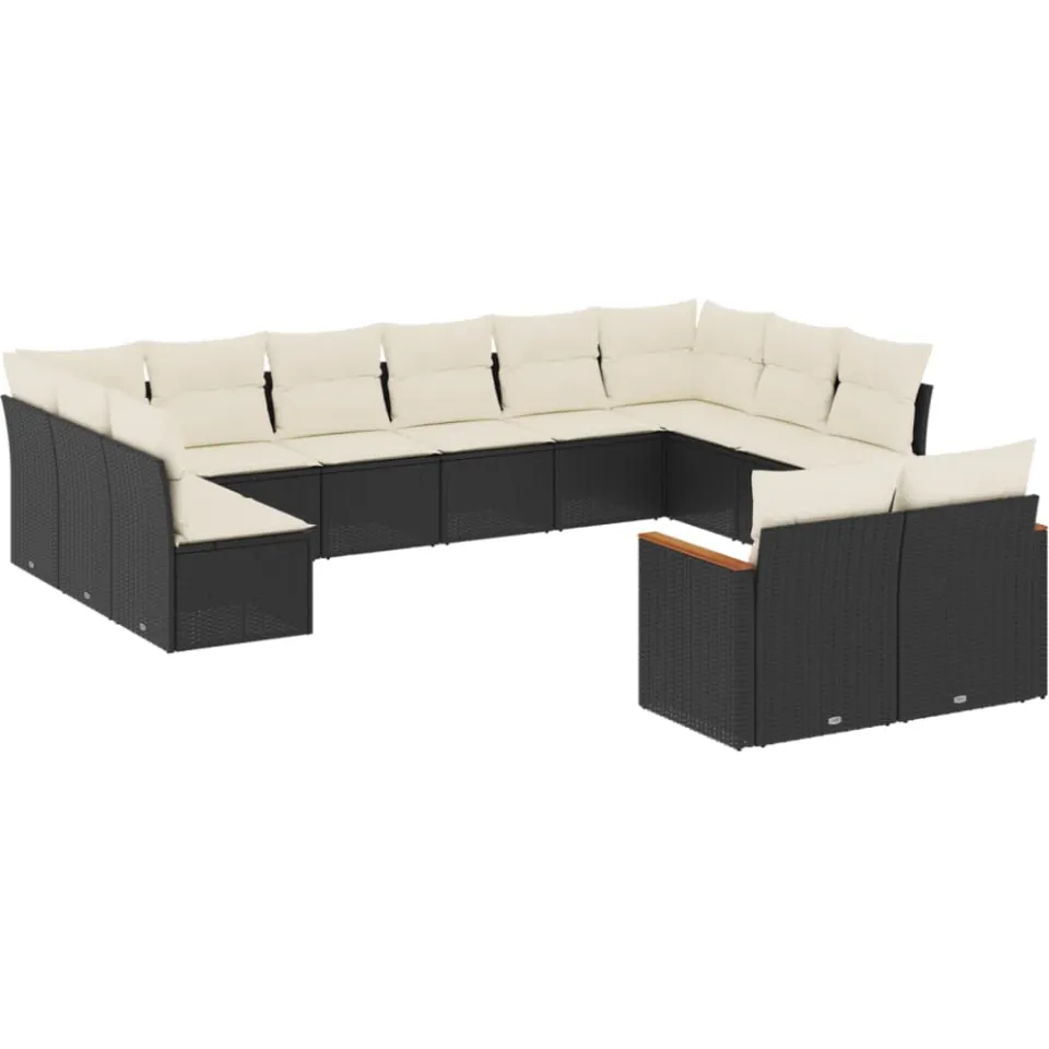 vidaXL 12-delige Loungeset met kussens poly rattan zwart, foto 3