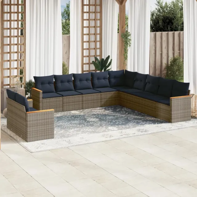 vidaXL 11-delige tuinbankset met kussens, grijs polyrotan, foto 2