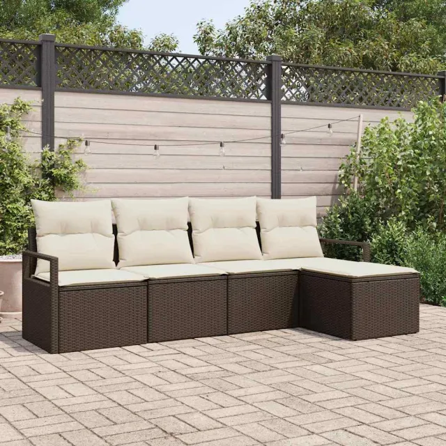 vidaXL Bankstel 5 st Bruin en Crème poly rattan, foto 2