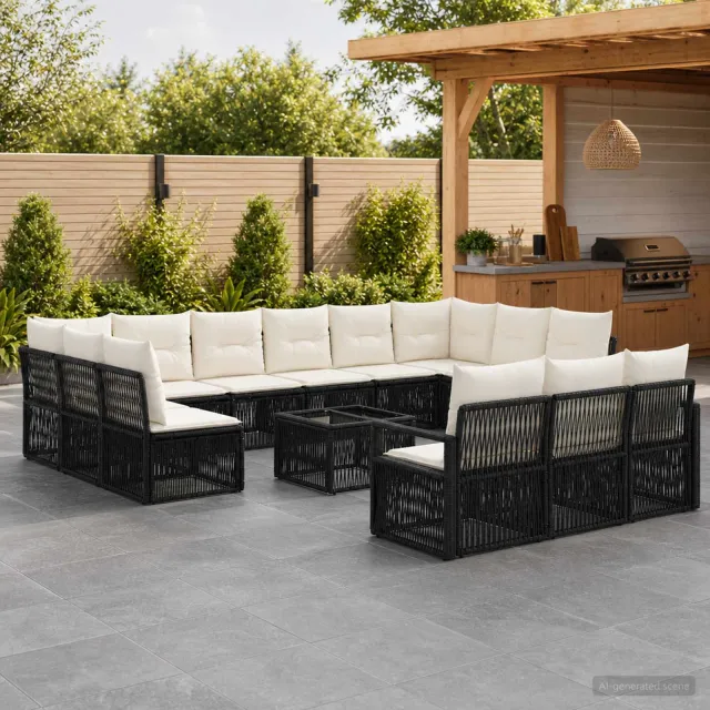 vidaXL Tuinbankenset 14 st Zwart poly rattan, foto 2