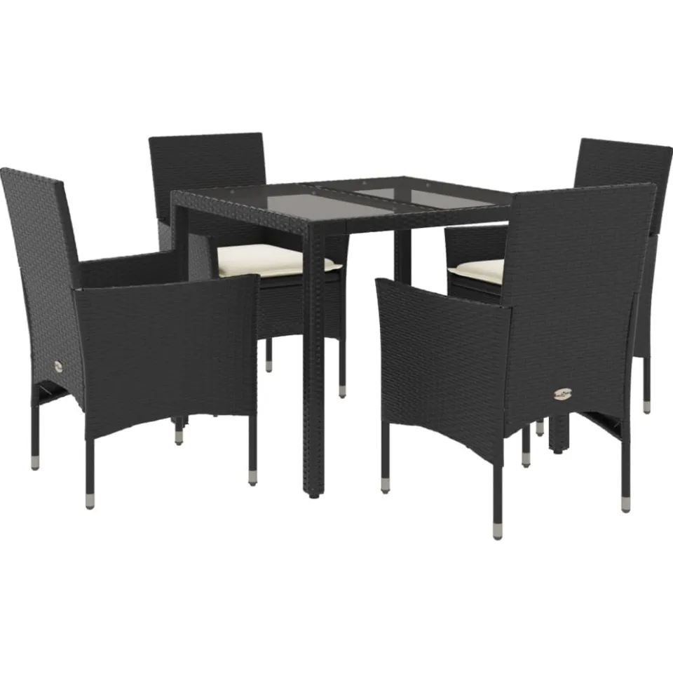 vidaXL 5-delige Tuinset met kussens poly rattan en glas zwart, foto 3
