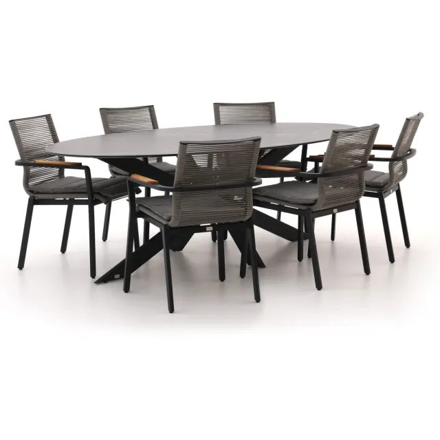 Bellagio tuinmeubelen Bellagio Marudo/Furato ellips 240cm dining tuinset 7-delig stapelbaar Zwart