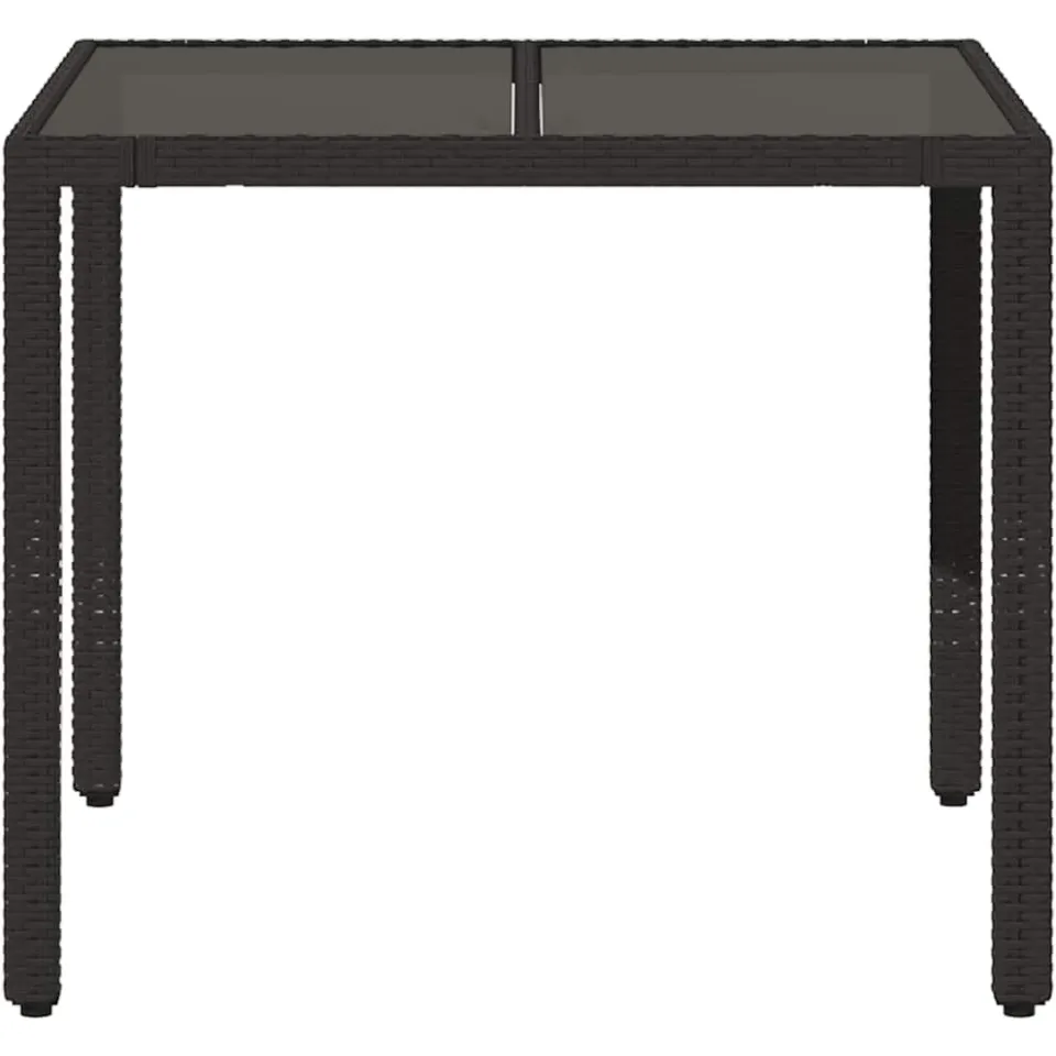 vidaXL Tuintafel met glazen blad 90x90x75 cm poly rattan zwart, foto 4
