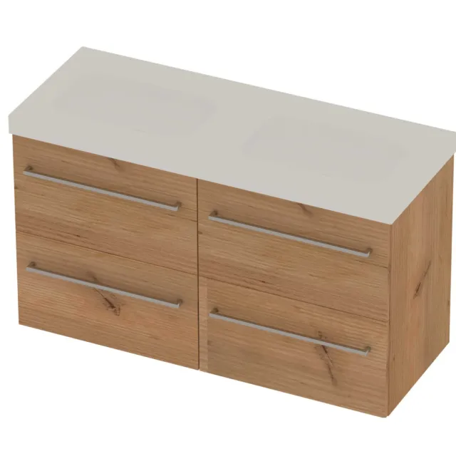 Basic-Line Moby 46 Badmeubelset Polystone 120x46x66 cm M46mwdwo2x600 Whisky Oak Mat Wit
