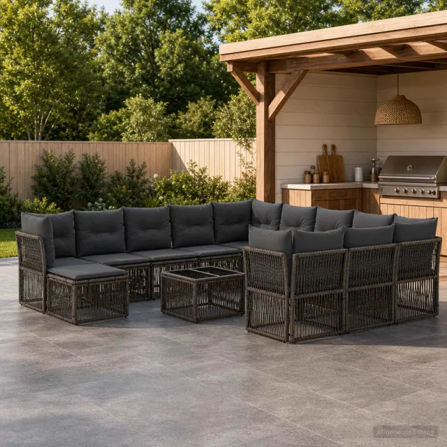 vidaXL Tuinbankenset 13 st 12-zits Grijs poly rattan, foto 2