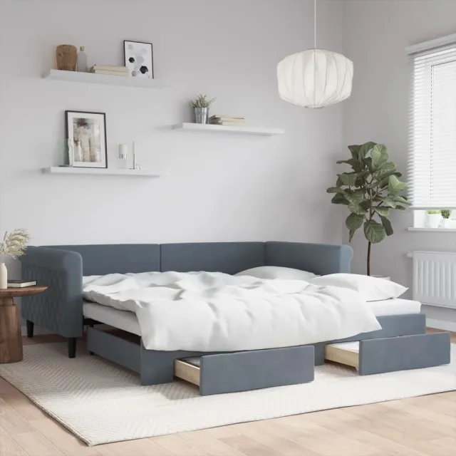 vidaXL Slaapbank onderschuifbed lades 100x200 cm fluweel donkergrijs