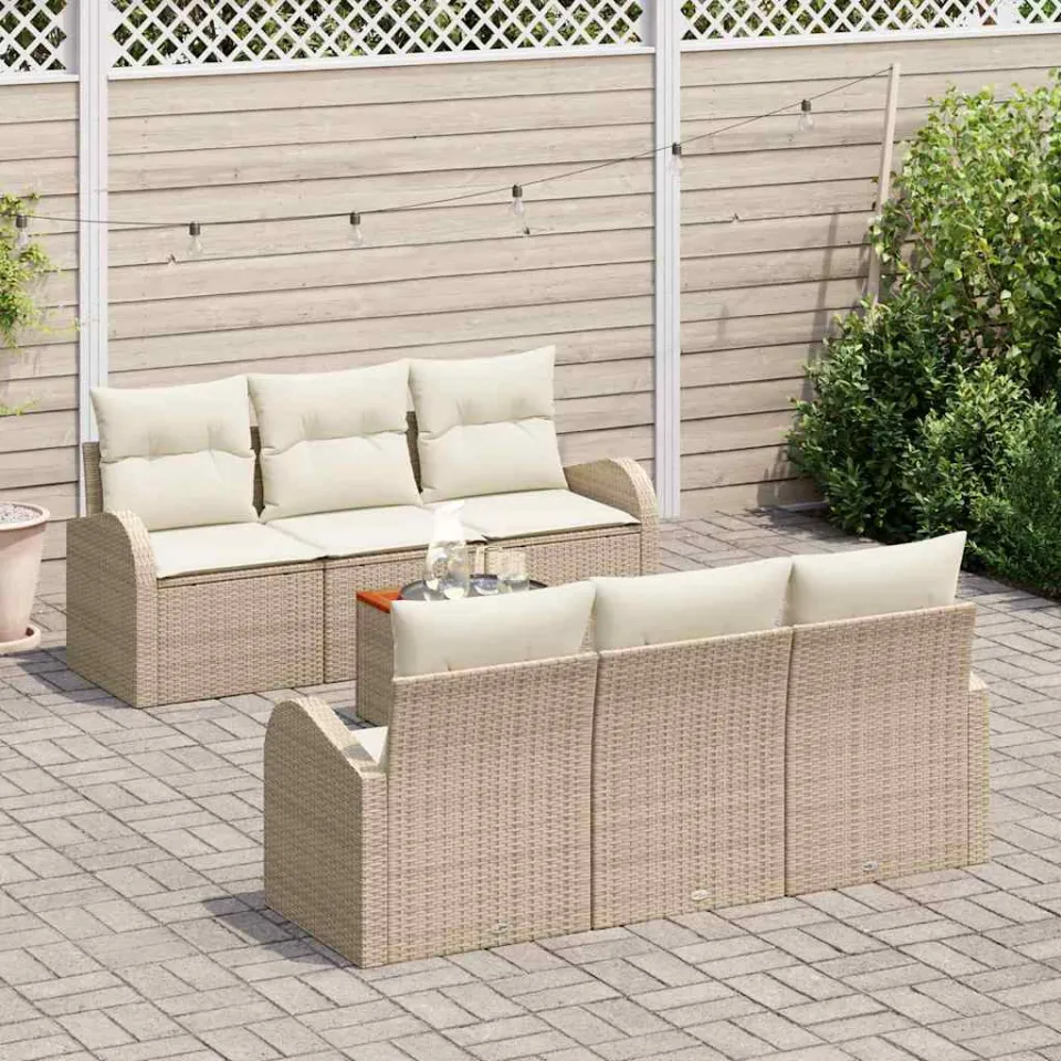 vidaXL Tuinbankenset 7 st Beige poly rattan, foto 3