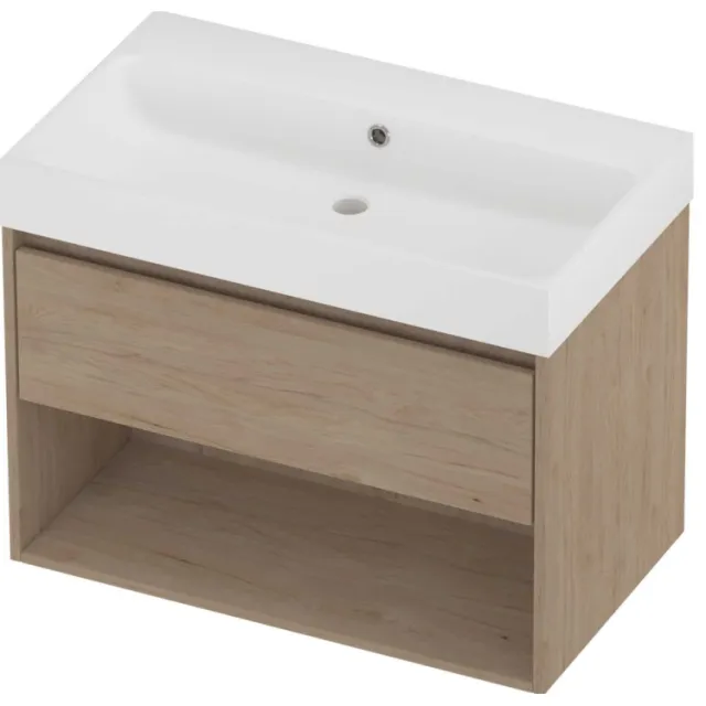 Proline Podium Badmeubelset Polystone Loft Schap 80x46x62 cm Mat White Ideal Oak Eiken