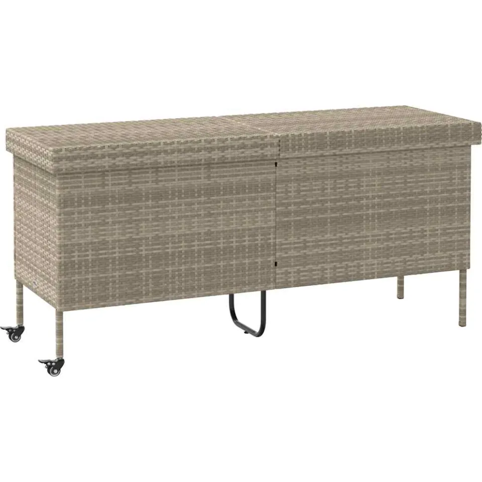 vidaXL Tuinbox met wielen 160x55x75 cm poly rattan lichtgrijs grijs, foto 3