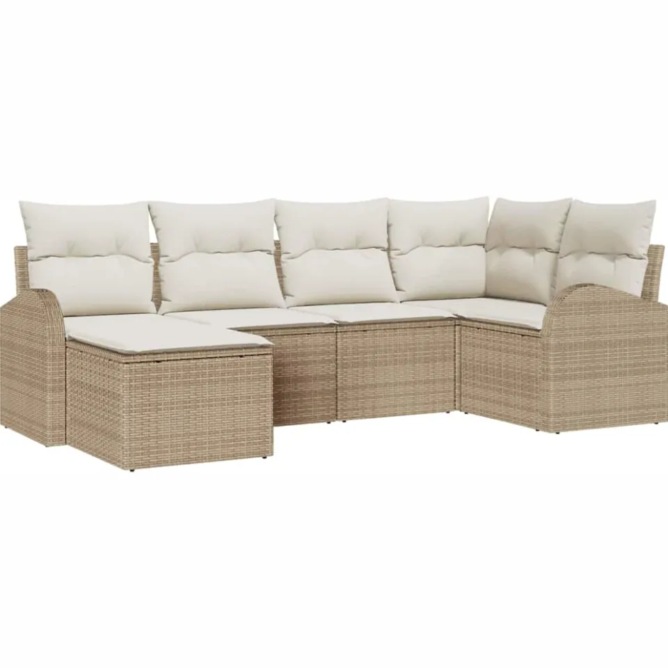 vidaXL Bankstel 6 st Beige en Wit poly rattan
