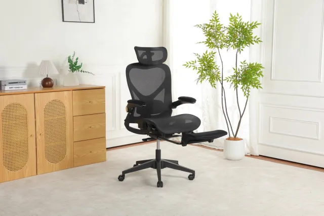 HAUSS SPOLE Bureaustoel - Ergonomisch Opklapbaar Design - Met Hoofdsteun, Lendensteun En Voetsteun - Voor Werk, Studie En Gamen - Mesh Zwart Black