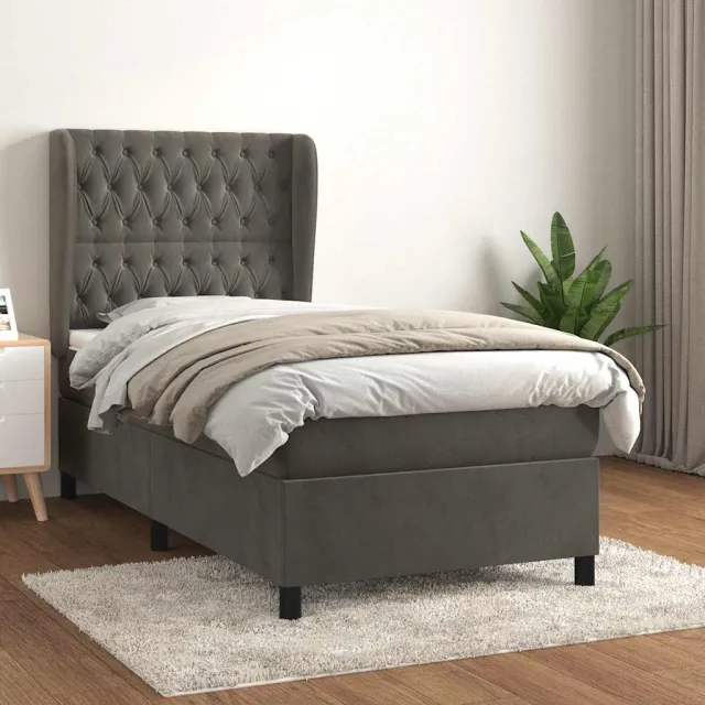 vidaXL Boxspring met matras fluweel donkergrijs 100x200 cm grijs