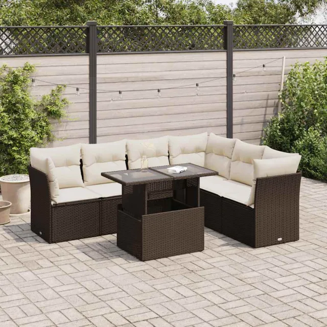 vidaXL 7-delige Loungeset met kussens poly rattan bruin, foto 2