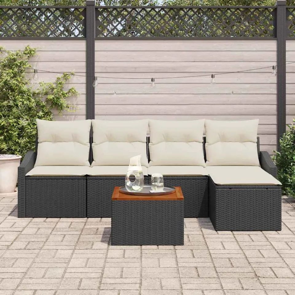 vidaXL Tuinbankenset 6 st Zwart poly rattan, foto 3