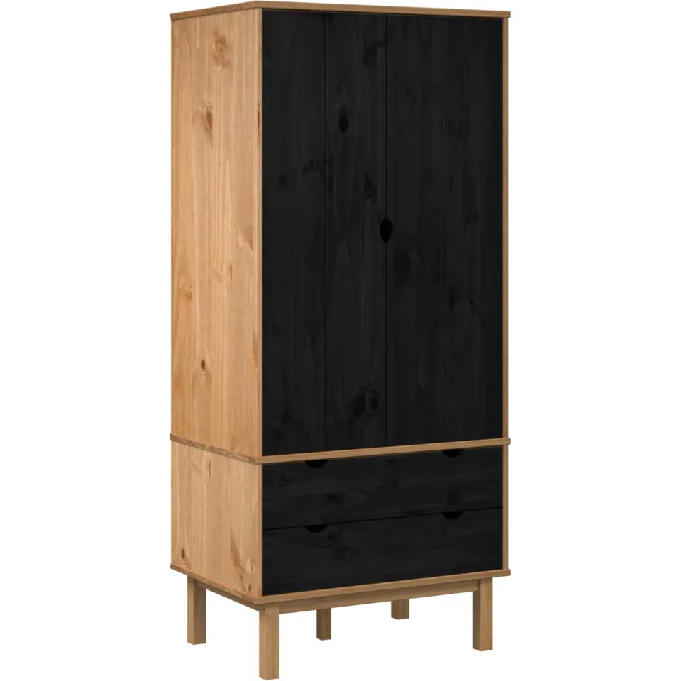 vidaXL Kledingkast OTTA Zwart 76,5 x 53 x 172 cm Massief grenenhout, foto 3