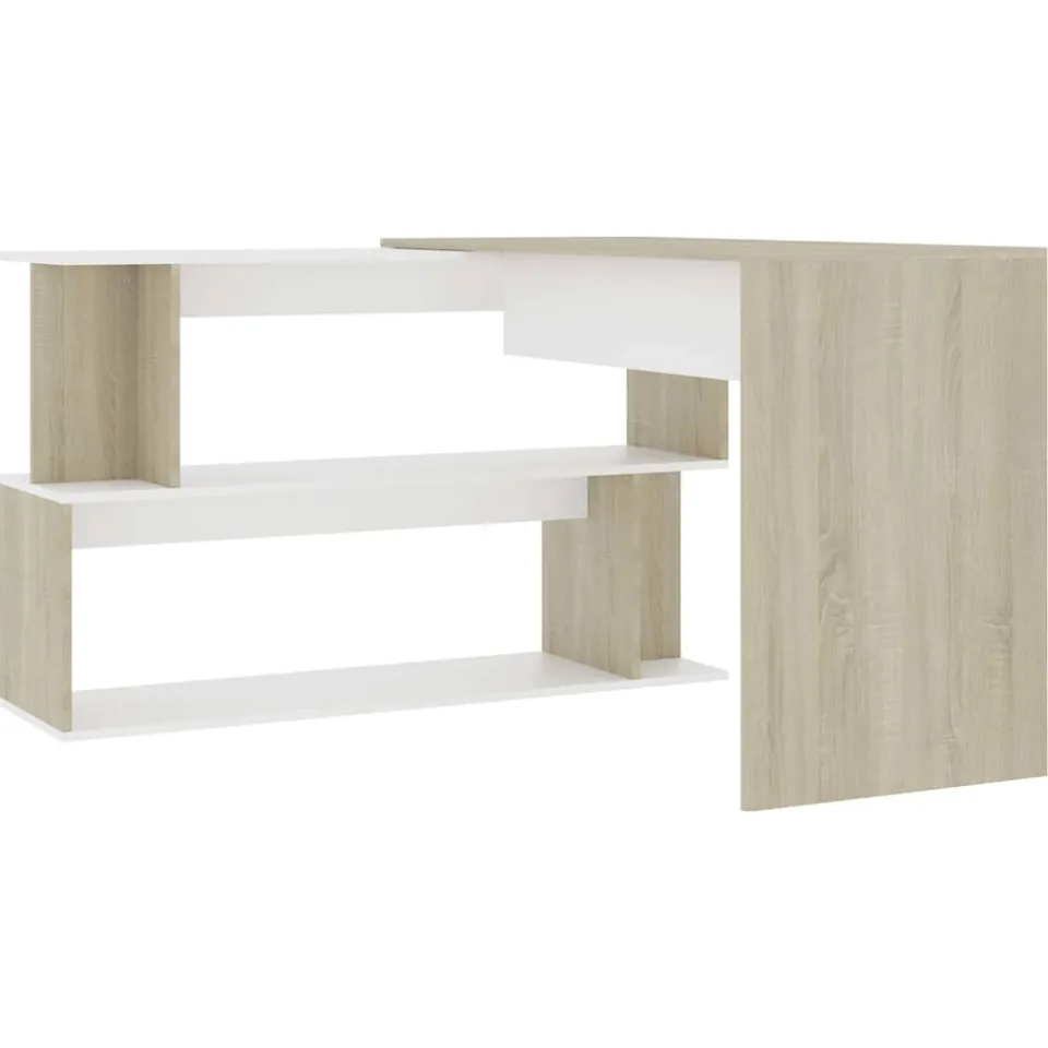 vidaXL Hoekbureau 200x50x76 cm bewerkt hout wit en sonoma eikenkleurig, foto 3
