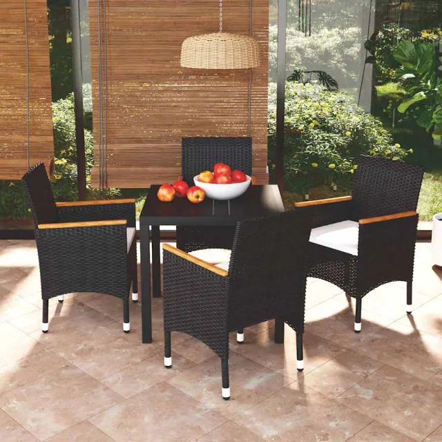 vidaXL 5-delige Tuinset met kussens poly rattan zwart