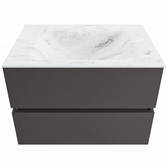 Mondiaz VICA-DLUX 70cm badmeubel onderkast Dark grey 2 lades. Inbouw wastafel CLOUD midden 1 kraangat, kleur Opalo.