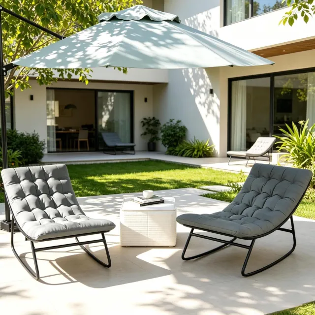 CHICFURN Schommelstoel - Set van 2 met kussens - Stalen frame - Zwart