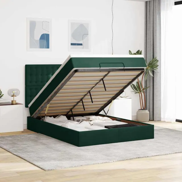 vidaXL Ottoman bed met matrassen en LED's 140x190cm fluweel groen