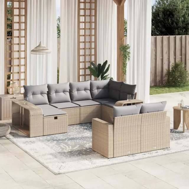 vidaXL 10-delige Loungeset met kussens poly rattan beige, foto 2