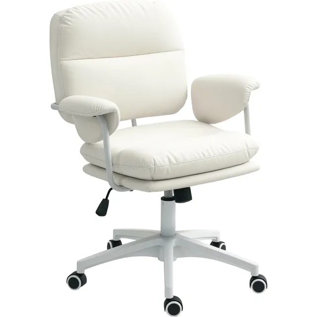 whiqutey Witte Bureaustoel – In Hoogte Verstelbaar, Met Zacht Zitkussen, Kunstlederen Bekleding, Kantelfunctie En Stille Wielen.