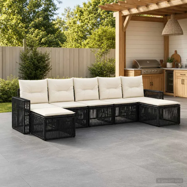 vidaXL Tuinbankenset 7 st 7-zits Zwart en Cream Wit poly rattan, foto 2