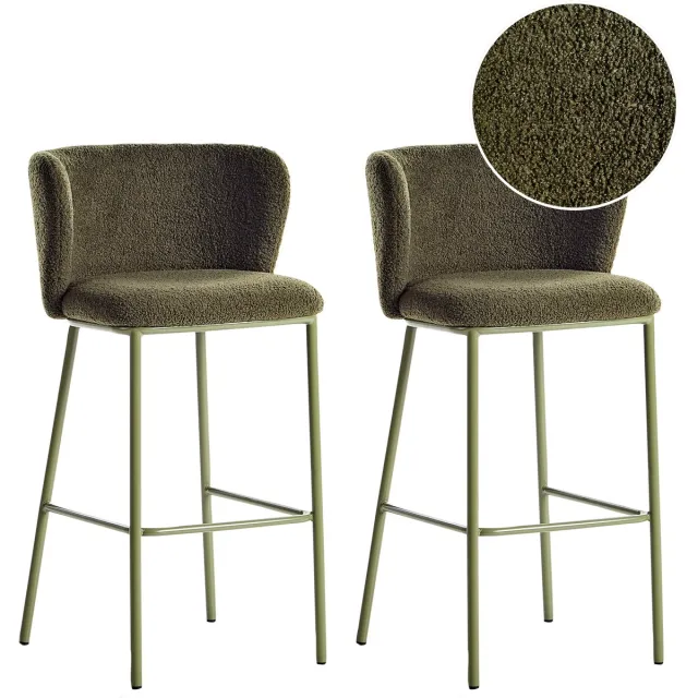 Beliani MINA II - Barkruk set van 2 - Donkergroen - Bouclé