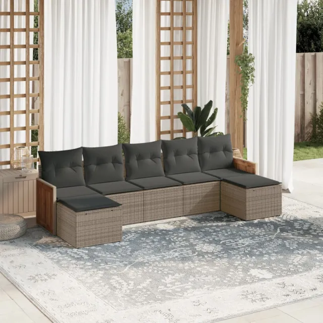 vidaXL 7-delige tuinbankset met kussens, grijs polyrotan, foto 2
