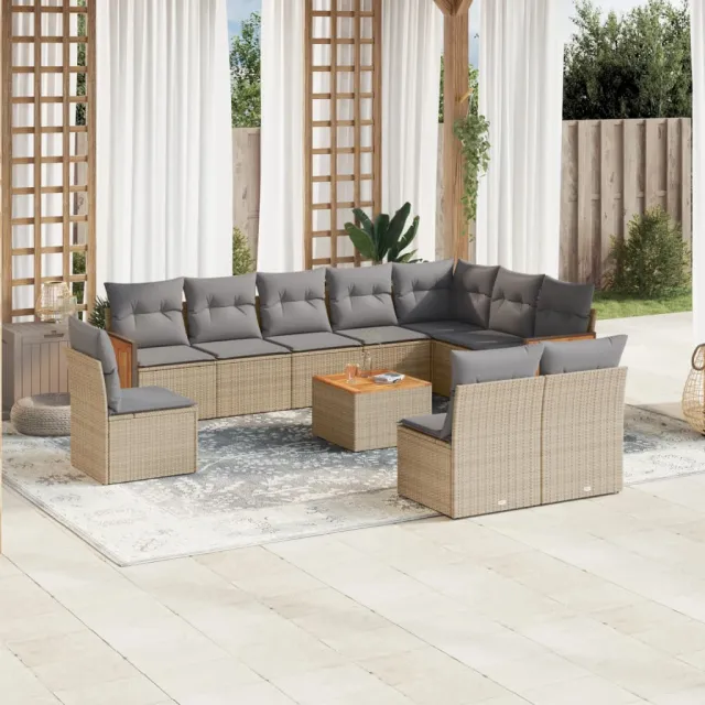 vidaXL 11-delige Tuinset met kussens poly rattan beige, foto 2