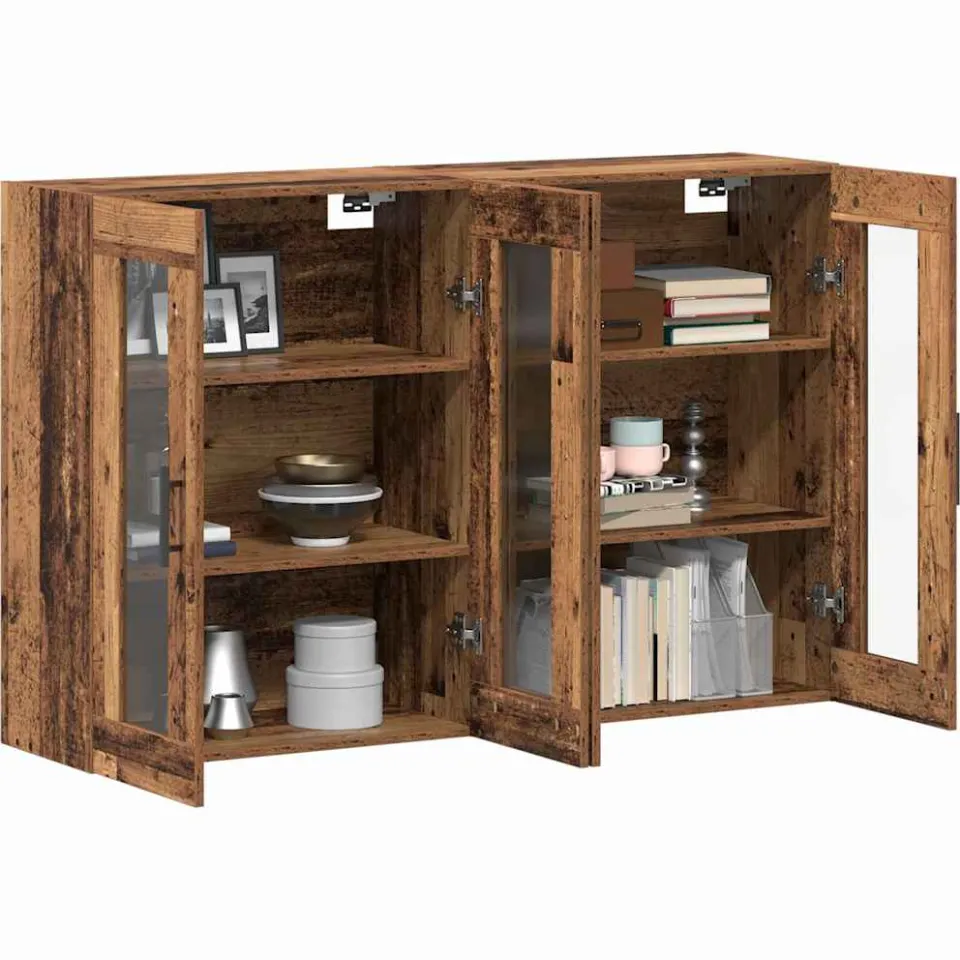 vidaXL Wandkasten 2 st Oud hout 69,5 x 34 x 90 cm Bewerkt hout Bruin