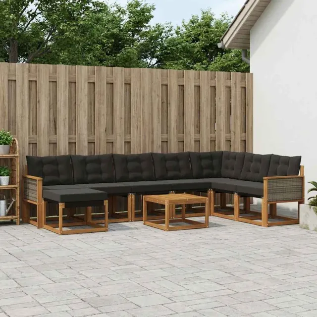 vidaXL Buiten bankenset 9 st 8-zits Naturel en Zwart Bruin
