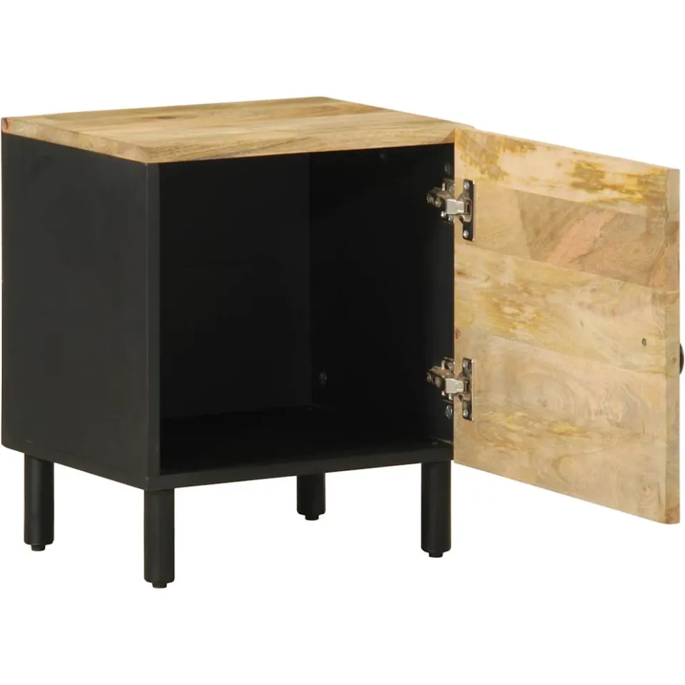 vidaXL Nachtkastje 40x33,5x46 cm massief ruw mangohout zwart, foto 2