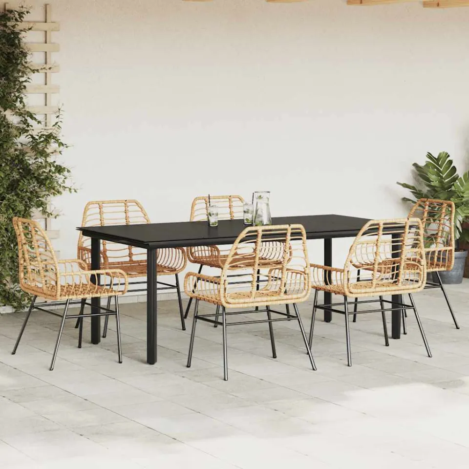 vidaXL 7-delige Tuinset poly rattan glas bruin, foto 2