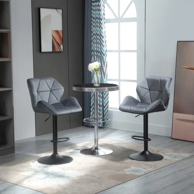 Wishdor Set Van 2 Barkrukken - In Hoogte Verstelbaar En 360 Graden Draaibaar - Met Ergonomische Zitting En Rugleuning En Voetensteun - Voor Bar En Eethoek - Polyester - Grijs - 57 X 58 X 97-117 Cm