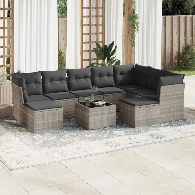 vidaXL 10-delige Loungeset met kussens poly rattan lichtgrijs grijs, foto 2