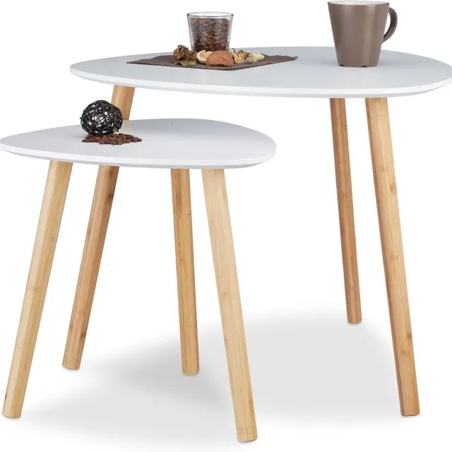 Thuys Set Van 2 – Ruimtebesparende Bijzettafels – Scandinavisch Design – Woonkamer Wit