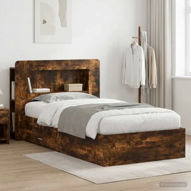 vidaXL Bedframe met opslag Gerookt eiken 80 x 200 cm Bewerkt hout Bruin