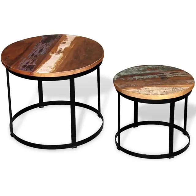 vidaXL 2-delige Salontafelset rond 40/50 cm massief gerecycled hout Bruin