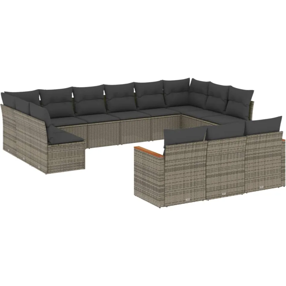 vidaXL 13-delige Loungeset met kussens poly rattan grijs, foto 3
