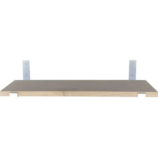 GoudmetHout Wandplank Industrieel - 100 x 25 cm Muurplank - Eiken Hout - Decoratie Wandrek & Boekenrek - Hangplank Keuken - Wall Shelf + 2 Mat Witte Plankdragers van Staal Licht eiken, mat wit