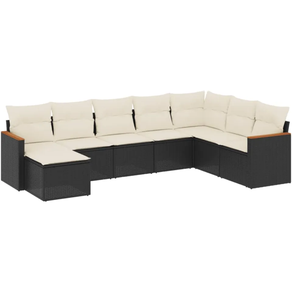 vidaXL 8-delige Loungeset met kussens poly rattan zwart, foto 3