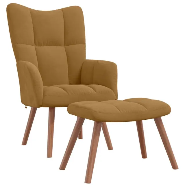 vidaXL Relaxstoel - met - voetenbank - fluweel - bruin
