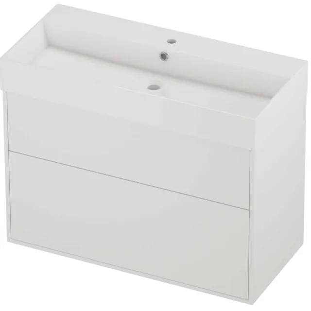Proline Zara Badmeubelset Porselein Loft 1 Kraangat Voor Grepen 100x46x78 cm Glans Wit Mat White Mat Wit
