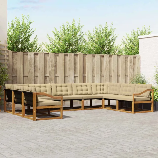 vidaXL Buiten bankenset 9 st 9-zits Natuurlijk en Beige