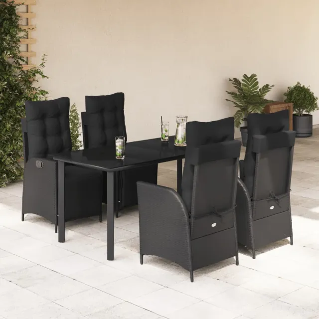 vidaXL 5-delige Tuinset met kussens poly rattan zwart, foto 2