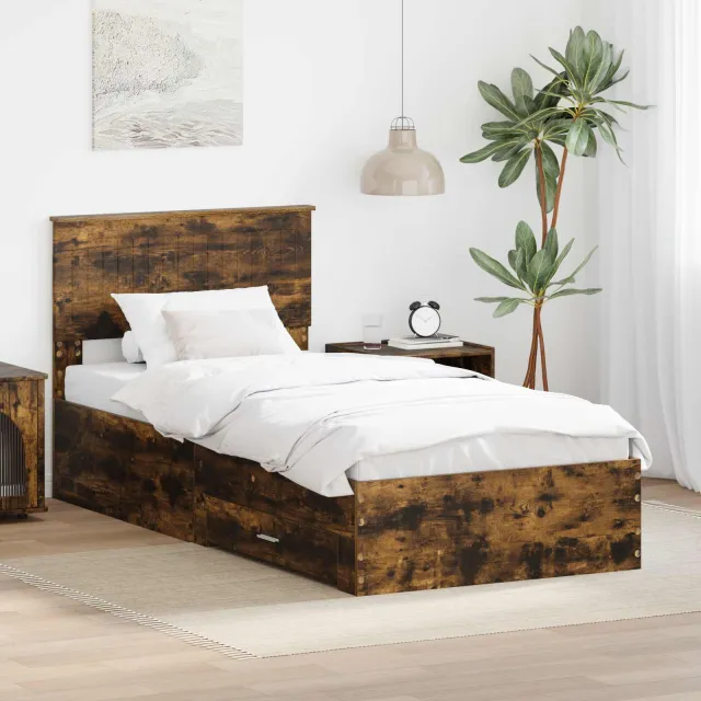 vidaXL Bedframe Gerookt eiken 90 x 200 cm Bewerkt hout Bruin